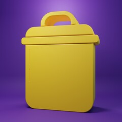 Yellow Cooking pot icon isolated on purple background. Boil or stew food symbol. Minimalism concept. 3D render illustration