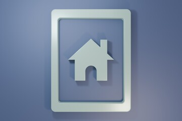 Grey Tablet and smart home icon isolated on purple-blue background. Remote control. Minimalism concept. 3D render illustration
