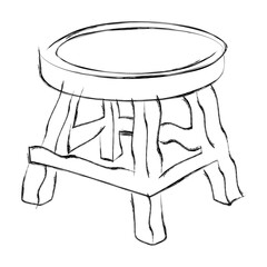 Hand-Drawn wobbly stool in pencil sketch, hand made furniture scribbles drawing.