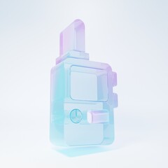 Frosted glass Walkie talkie icon isolated on white background. Portable radio transmitter icon. Radio transceiver sign. Minimalism concept. 3D render illustration