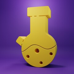 Yellow Test tube and flask chemical laboratory test icon isolated on purple background. Laboratory glassware sign. Minimalism concept. 3D render illustration