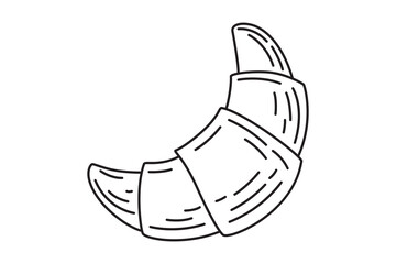 Croissant icon in single line style. Sketch of a contour image of a croissant. Doodle illustration of French puff pastry for bakery, packaging design, and breakfast menus. Vector illustration isolated