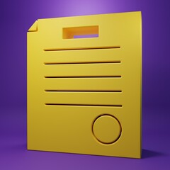 Yellow The arrest warrant icon isolated on purple background. Warrant, police report, subpoena. Justice concept. Minimalism concept. 3D render illustration