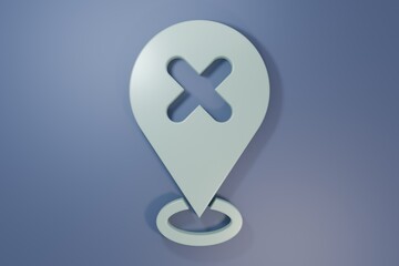 Obraz premium Grey Map pin with cross mark icon isolated on purple-blue background. Navigation, pointer, location, map, gps, direction, place, compass, search concept. Minimalism concept. 3D render illustration