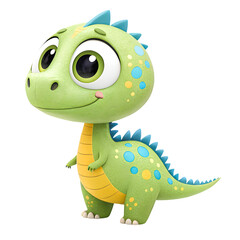 Fototapeta premium Adorable cartoon baby dinosaur with big eyes and colorful spots isolated on transparent background
