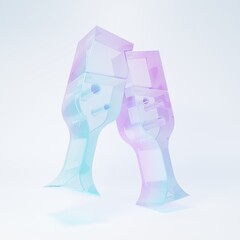 Frosted glass Glass of champagne icon isolated on white background. Minimalism concept. 3D render illustration