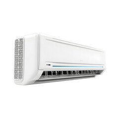 Modern white split system air conditioner unit isolated on transparent background for cooling and climate control