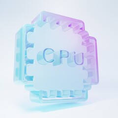 Frosted glass Computer processor with microcircuits CPU icon isolated on white background. Chip or cpu with circuit board. Micro processor. Minimalism concept. 3D render illustration