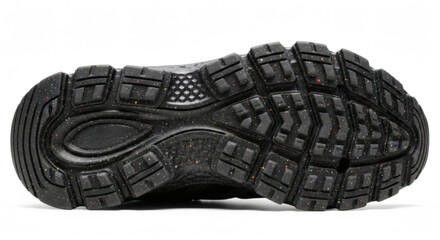 Shoe sole black textured footwear for outdoor adventures and sport activity.