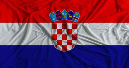 Croatian flag with fabric texture background. National flag of Croatia with cloth texture