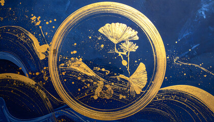 青地に金箔の和風背景