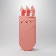 Pink Quiver with arrows icon isolated on pink background. Minimalism concept. 3D render illustration