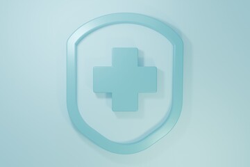 Obraz premium Blue Medical shield with cross icon isolated on blue background. Protection, safety, password security. Minimalism concept. 3D render illustration