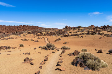 A winding path through a rocky desert landscape