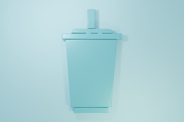 Blue Paper glass with drinking straw and water icon isolated on blue background. Soda drink glass. Fresh cold beverage symbol. Minimalism concept. 3D render illustration