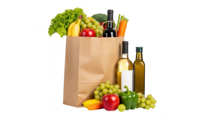 Grocery bag with fresh produce isolated on transparent background