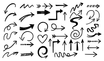A versatile set of hand-drawn arrows in various styles and directions, perfect for creative design projects, presentations, infographics, and instructional materials