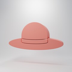 Pink Elegant women hat icon isolated on pink background. Minimalism concept. 3D render illustration