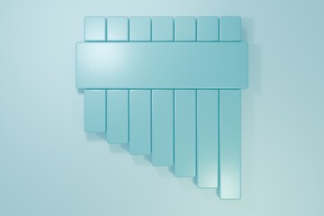 Blue Pan flute icon isolated on blue background. Traditional peruvian musical instrument. Zampona. Folk instrument from Peru, Bolivia and Mexico. Minimalism concept. 3D render illustration