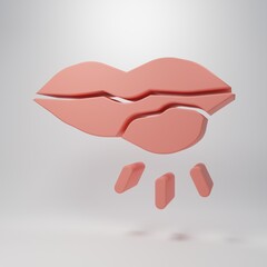 Pink Herpes lip icon isolated on pink background. Herpes simplex virus. Labial infection inflammation symbol. Minimalism concept. 3D render illustration