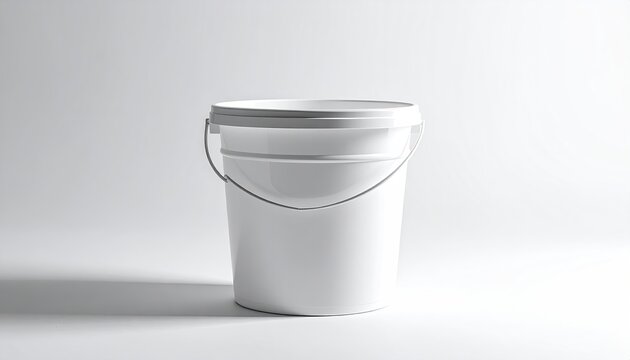 Simple white plastic bucket with handle, against soft light