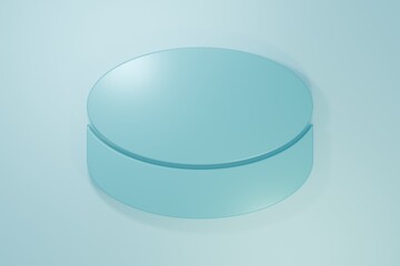Blue Hockey puck icon isolated on blue background. Minimalism concept. 3D render illustration