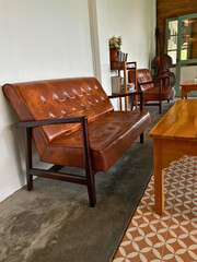 Cozy Vintage Corner with Leather Sofa and Double Bass