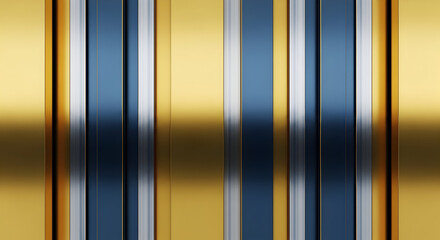 Abstract Geometric Pattern Featuring Vertical Stripes of Blue and Gold Metallic Colors with Reflective Surfaces Creating a Modern and Elegant Atmosphere