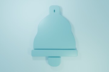 Blue Church bell icon isolated on blue background. Alarm symbol, service bell, handbell sign, notification symbol. Minimalism concept. 3D render illustration