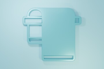 Obraz premium Blue Towel on hanger icon isolated on blue background. Bathroom towel icon. Minimalism concept. 3D render illustration