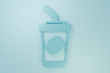 Blue Coffee cup to go icon isolated on blue background. Minimalism concept. 3D render illustration