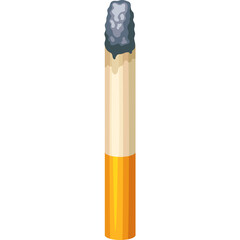 Pixel art illustration of a lit cigarette with glowing ash and white filter standing vertically against a transparent background symbolizing smoking addiction and tobacco products
