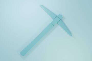 Blue Pickaxe icon isolated on blue background. Minimalism concept. 3D render illustration