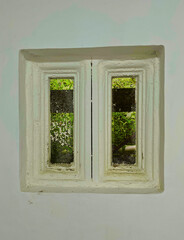 Small Vintage Window with Metal Mesh