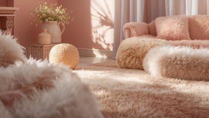 Soft and Cozy Living Space with Pinkish Neutral Hues Yet Warm