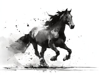 墨絵の黒馬｜躍動感ある和風アート