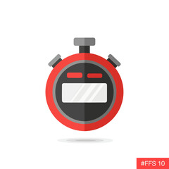 Stopwatch Icon, Red Timer, Vector Illustration, Time Management Concept