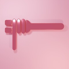 Pink Pasta spaghetti on the fork icon isolated on pink background. Italian restaurant. Minimalism concept. 3D render illustration