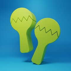 Green Maracas icon isolated on blue background. Music maracas instrument mexico. Minimalism concept. 3D render illustration