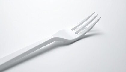 White plastic fork, tines curved, isolated on white