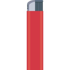 Close up of a red disposable lighter with a gray metal top and textured clicker against a plain white background a simple illustration for design