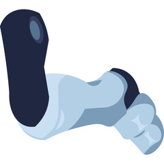 Close up of a robotic articulated hand in light blue and dark blue with articulated fingers and joints isolated on a transparent background showing mechanical precision