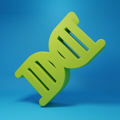 Green DNA symbol icon isolated on blue background. Minimalism concept. 3D render illustration