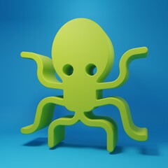 Green Octopus icon isolated on blue background. Minimalism concept. 3D render illustration