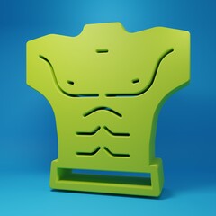 Green Bodybuilder showing his muscles icon isolated on blue background. Fit fitness strength health hobby concept. Minimalism concept. 3D render illustration