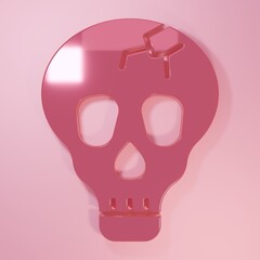 Pink Skull icon isolated on pink background. Happy Halloween party. Minimalism concept. 3D render illustration