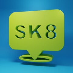 Green Skateboard icon isolated on blue background. Extreme sport. Sport equipment. Minimalism concept. 3D render illustration