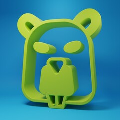 Green Beaver animal icon isolated on blue background. Minimalism concept. 3D render illustration