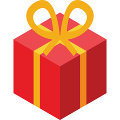 A Red Gift Box With A Yellow Ribbon And Bow Isolated On A Transparent Background With Isometric View