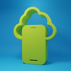 Green Cloud technology data transfer and storage icon isolated on blue background. Minimalism concept. 3D render illustration